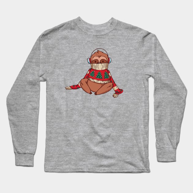 Merry Slothmas // Funny Cartoon Sloth in Christmas Sweater Long Sleeve T-Shirt by SLAG_Creative